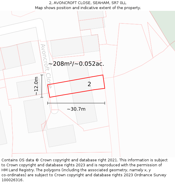 2, AVONCROFT CLOSE, SEAHAM, SR7 0LL: Plot and title map