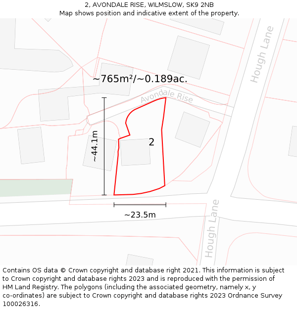 2, AVONDALE RISE, WILMSLOW, SK9 2NB: Plot and title map