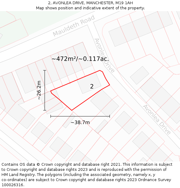2, AVONLEA DRIVE, MANCHESTER, M19 1AH: Plot and title map