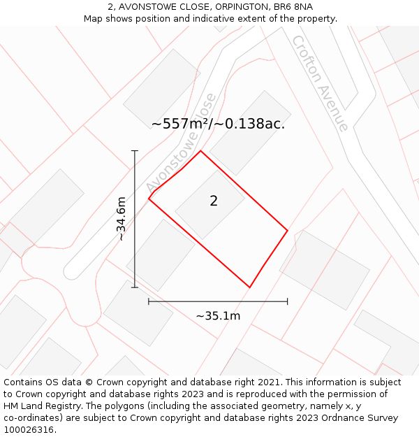 2, AVONSTOWE CLOSE, ORPINGTON, BR6 8NA: Plot and title map