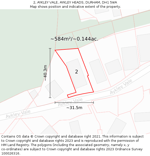 2, AYKLEY VALE, AYKLEY HEADS, DURHAM, DH1 5WA: Plot and title map