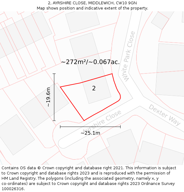 2, AYRSHIRE CLOSE, MIDDLEWICH, CW10 9GN: Plot and title map