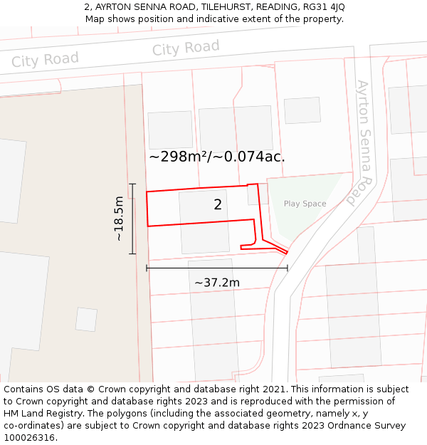 2, AYRTON SENNA ROAD, TILEHURST, READING, RG31 4JQ: Plot and title map