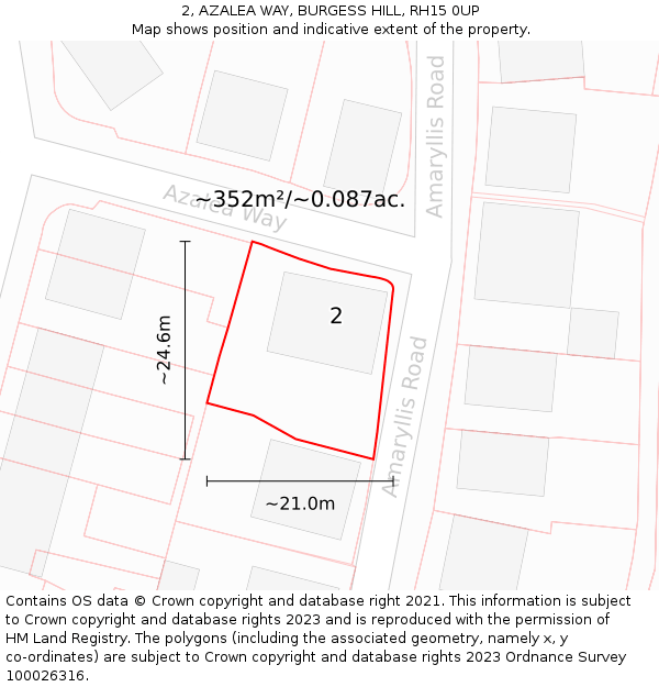2, AZALEA WAY, BURGESS HILL, RH15 0UP: Plot and title map