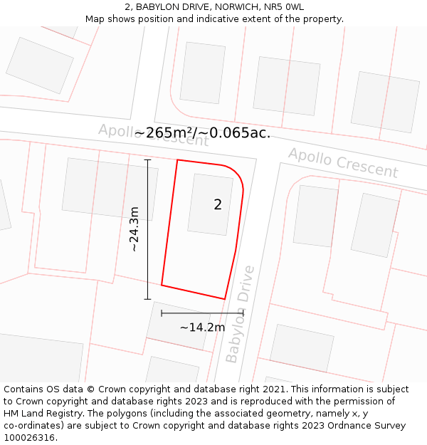 2, BABYLON DRIVE, NORWICH, NR5 0WL: Plot and title map