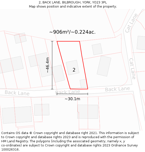 2, BACK LANE, BILBROUGH, YORK, YO23 3PL: Plot and title map