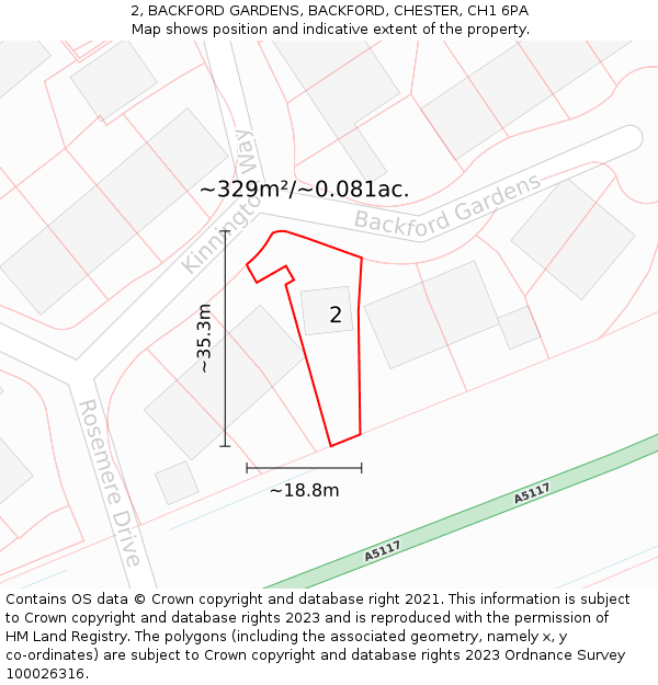 2, BACKFORD GARDENS, BACKFORD, CHESTER, CH1 6PA: Plot and title map