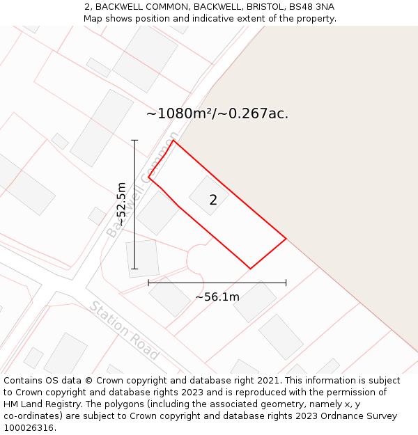 2, BACKWELL COMMON, BACKWELL, BRISTOL, BS48 3NA: Plot and title map