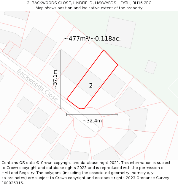 2, BACKWOODS CLOSE, LINDFIELD, HAYWARDS HEATH, RH16 2EG: Plot and title map