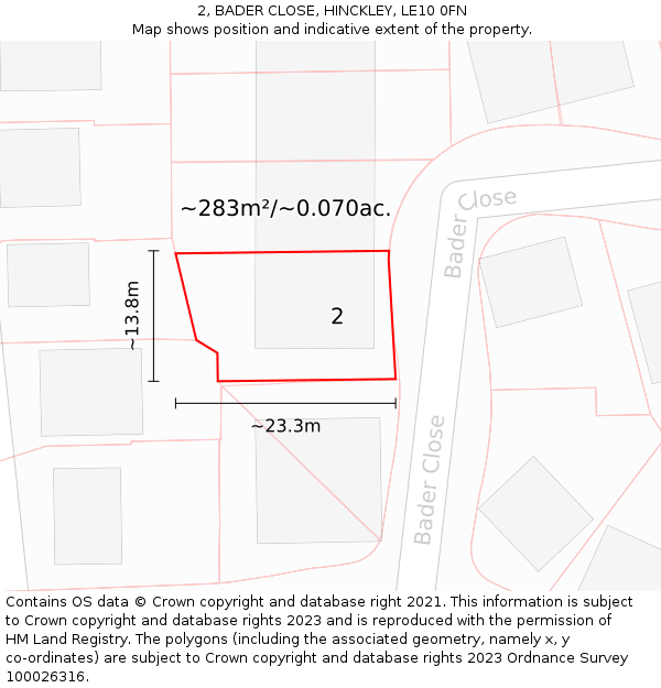 2, BADER CLOSE, HINCKLEY, LE10 0FN: Plot and title map