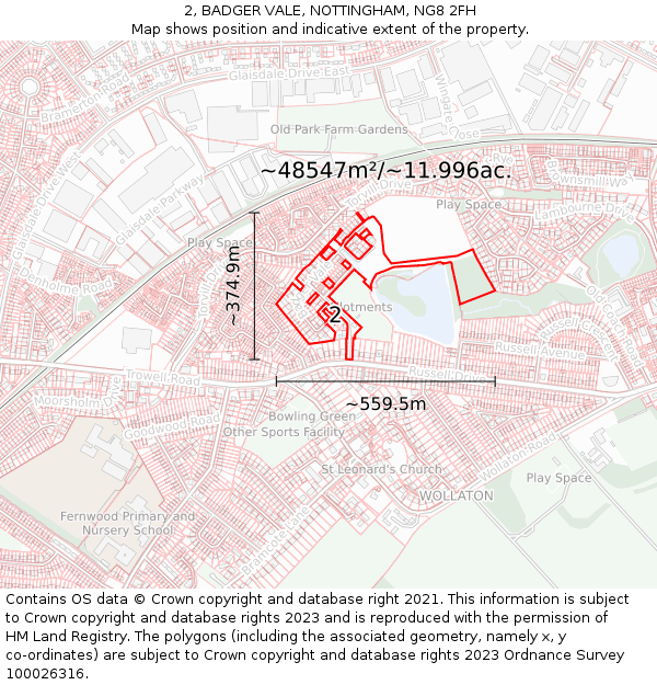2, BADGER VALE, NOTTINGHAM, NG8 2FH: Plot and title map