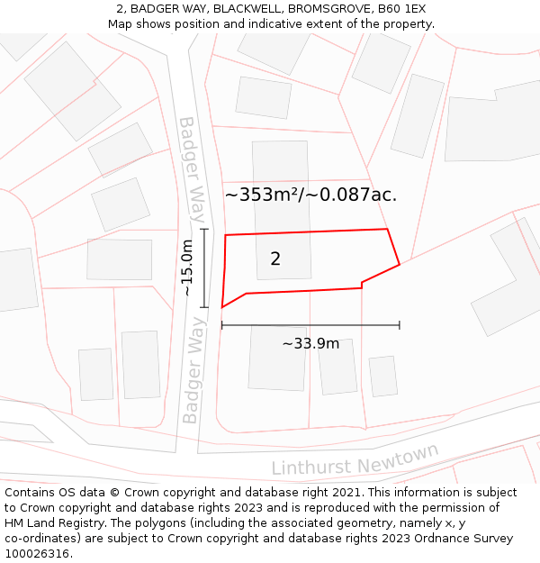 2, BADGER WAY, BLACKWELL, BROMSGROVE, B60 1EX: Plot and title map