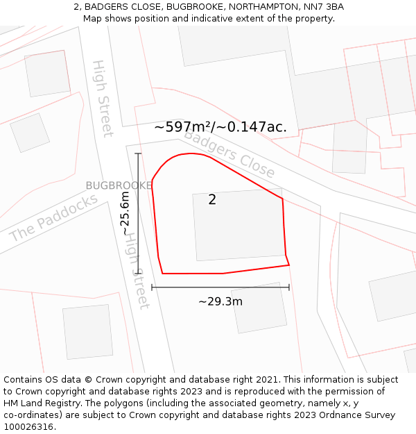 2, BADGERS CLOSE, BUGBROOKE, NORTHAMPTON, NN7 3BA: Plot and title map