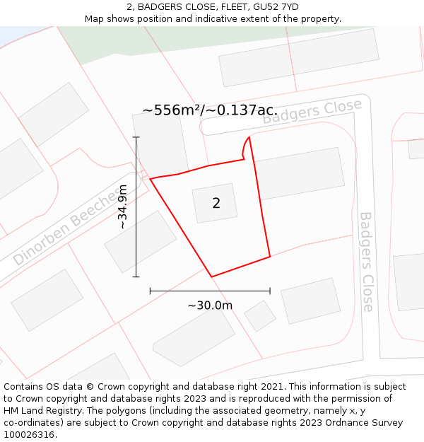2, BADGERS CLOSE, FLEET, GU52 7YD: Plot and title map