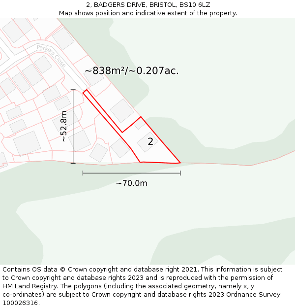 2, BADGERS DRIVE, BRISTOL, BS10 6LZ: Plot and title map