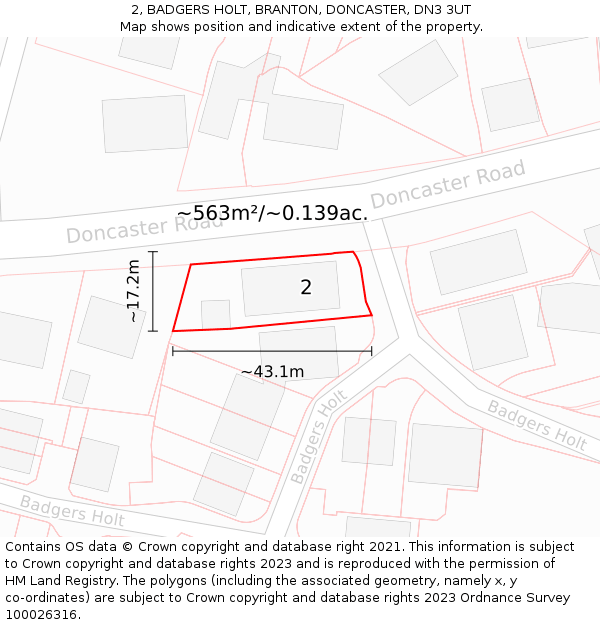 2, BADGERS HOLT, BRANTON, DONCASTER, DN3 3UT: Plot and title map