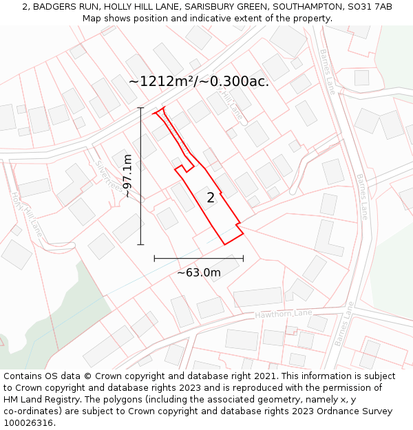 2, BADGERS RUN, HOLLY HILL LANE, SARISBURY GREEN, SOUTHAMPTON, SO31 7AB: Plot and title map