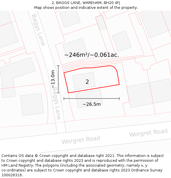 2, BAGGS LANE, WAREHAM, BH20 4FJ: Plot and title map