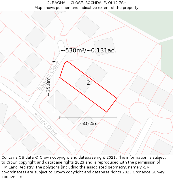 2, BAGNALL CLOSE, ROCHDALE, OL12 7SH: Plot and title map
