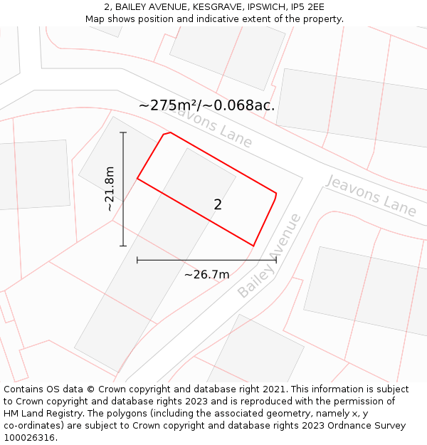 2, BAILEY AVENUE, KESGRAVE, IPSWICH, IP5 2EE: Plot and title map