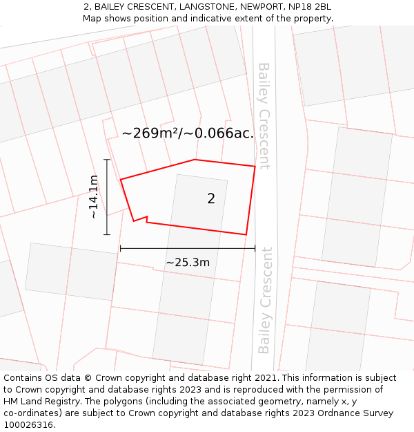 2, BAILEY CRESCENT, LANGSTONE, NEWPORT, NP18 2BL: Plot and title map