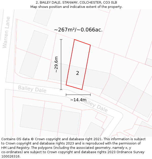 2, BAILEY DALE, STANWAY, COLCHESTER, CO3 0LB: Plot and title map
