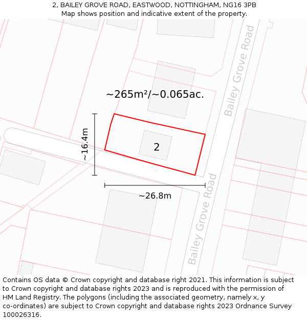 2, BAILEY GROVE ROAD, EASTWOOD, NOTTINGHAM, NG16 3PB: Plot and title map