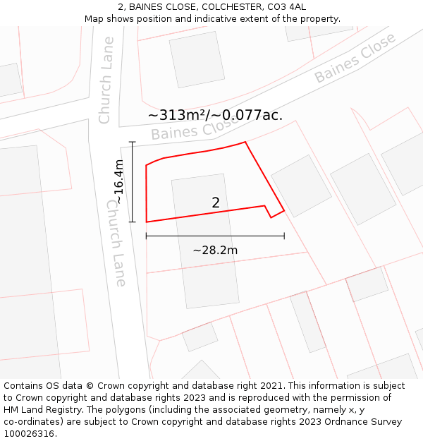 2, BAINES CLOSE, COLCHESTER, CO3 4AL: Plot and title map