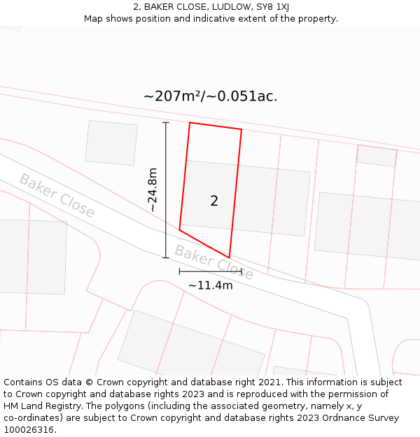 2, BAKER CLOSE, LUDLOW, SY8 1XJ: Plot and title map