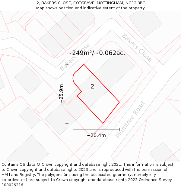 2, BAKERS CLOSE, COTGRAVE, NOTTINGHAM, NG12 3RG: Plot and title map
