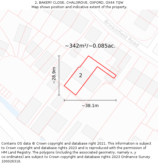 2, BAKERY CLOSE, CHALGROVE, OXFORD, OX44 7QW: Plot and title map