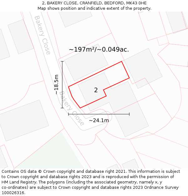 2, BAKERY CLOSE, CRANFIELD, BEDFORD, MK43 0HE: Plot and title map