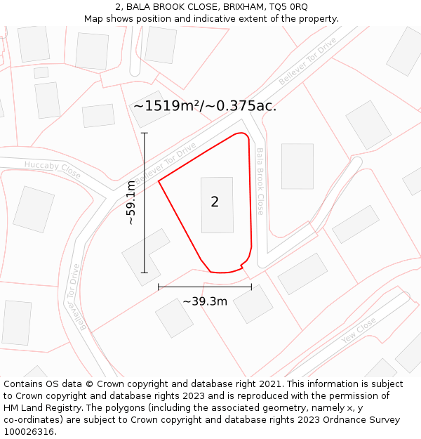 2, BALA BROOK CLOSE, BRIXHAM, TQ5 0RQ: Plot and title map