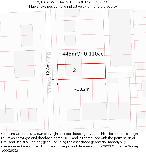 2, BALCOMBE AVENUE, WORTHING, BN14 7RU: Plot and title map