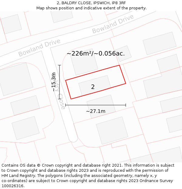 2, BALDRY CLOSE, IPSWICH, IP8 3RF: Plot and title map
