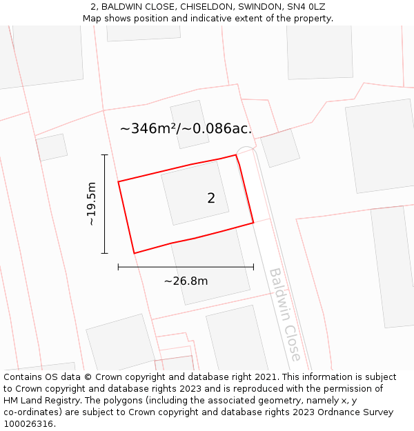2, BALDWIN CLOSE, CHISELDON, SWINDON, SN4 0LZ: Plot and title map