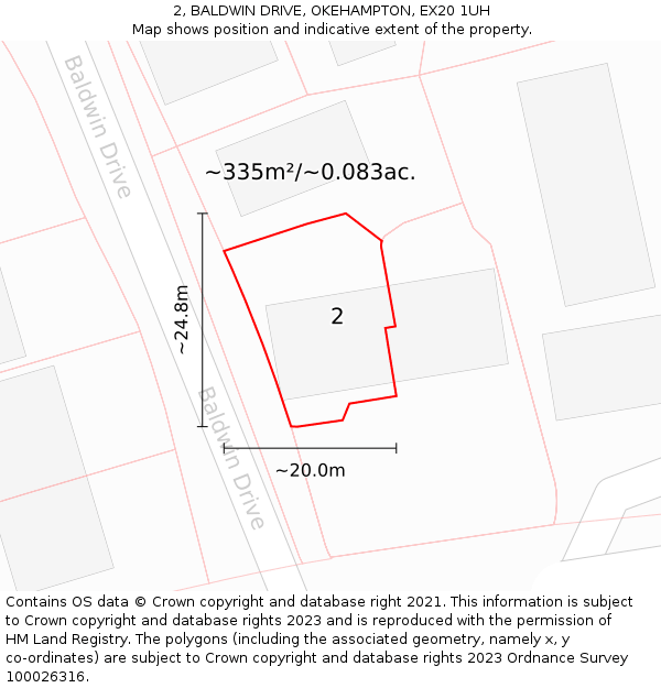 2, BALDWIN DRIVE, OKEHAMPTON, EX20 1UH: Plot and title map