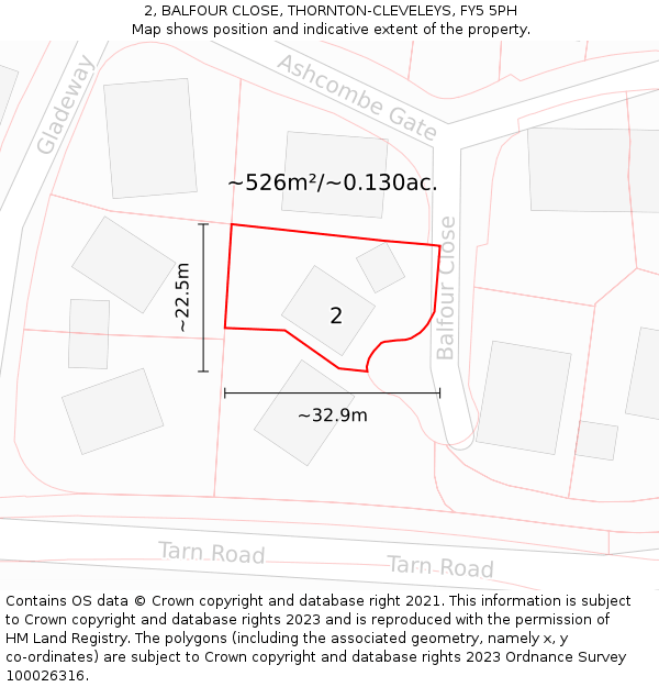 2, BALFOUR CLOSE, THORNTON-CLEVELEYS, FY5 5PH: Plot and title map
