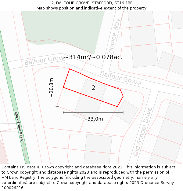 2, BALFOUR GROVE, STAFFORD, ST16 1RE: Plot and title map