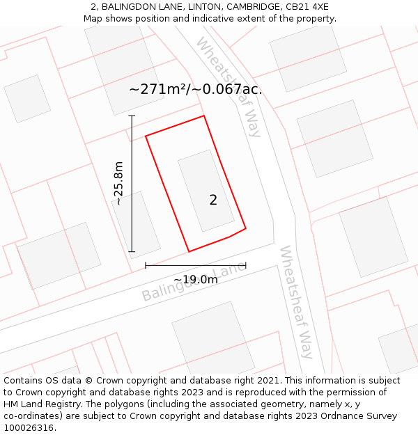 2, BALINGDON LANE, LINTON, CAMBRIDGE, CB21 4XE: Plot and title map