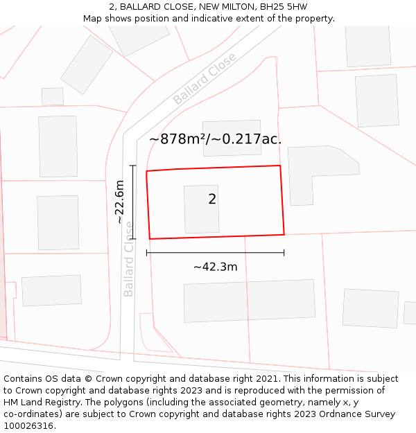 2, BALLARD CLOSE, NEW MILTON, BH25 5HW: Plot and title map