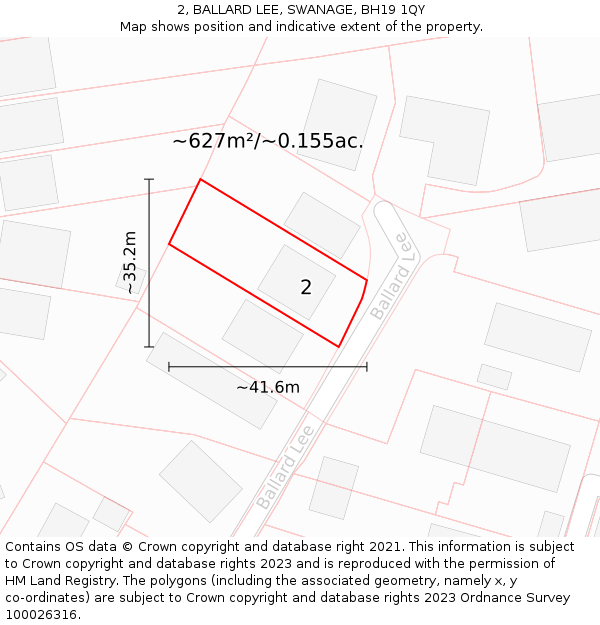 2, BALLARD LEE, SWANAGE, BH19 1QY: Plot and title map