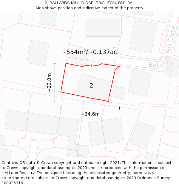 2, BALLARDS MILL CLOSE, BRIGHTON, BN1 8AL: Plot and title map