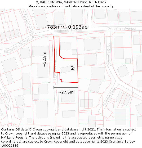 2, BALLERINI WAY, SAXILBY, LINCOLN, LN1 2QY: Plot and title map