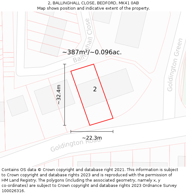 2, BALLINGHALL CLOSE, BEDFORD, MK41 0AB: Plot and title map