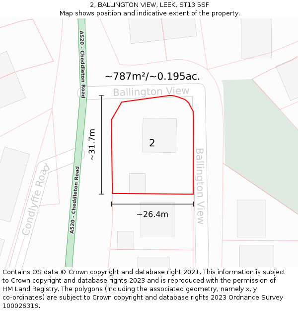2, BALLINGTON VIEW, LEEK, ST13 5SF: Plot and title map