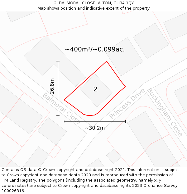 2, BALMORAL CLOSE, ALTON, GU34 1QY: Plot and title map