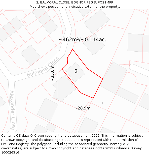 2, BALMORAL CLOSE, BOGNOR REGIS, PO21 4PP: Plot and title map