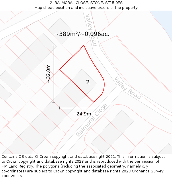 2, BALMORAL CLOSE, STONE, ST15 0ES: Plot and title map