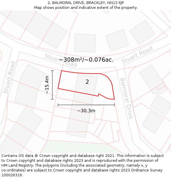 2, BALMORAL DRIVE, BRACKLEY, NN13 6JP: Plot and title map